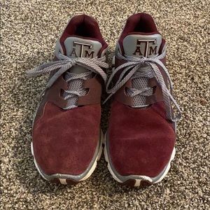 Maroon and Gray Tennis Shoes